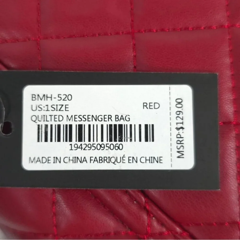 NWT BADGLEY MISCHKA DIAMOND RED VEGAN LEATHER‎ QUILTED MESSENGER BAG BMH-520